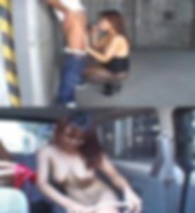 【車内露出】＜ドスケベ爆乳妻＞人の行き交う車の中でオマンコ丸出し！屋外ではエロ乳揺らして濃厚フェラ！変態な奥様でしたぁ〜