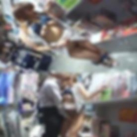 【羞恥露出】＜爆乳エロ乳首*＞「だめ。恥ずかしいです・・・」DVD販売店でゲリラ露出プレイ！オッパイ、オマンコ触られて声を殺しながらマン汁分泌して感じちゃってましたぁ